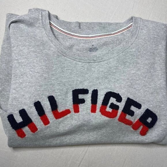 Tommy Hilfiger Logo Crewneck Sweatshirt Pullover Gray Size Medium - Picture 12 of 13